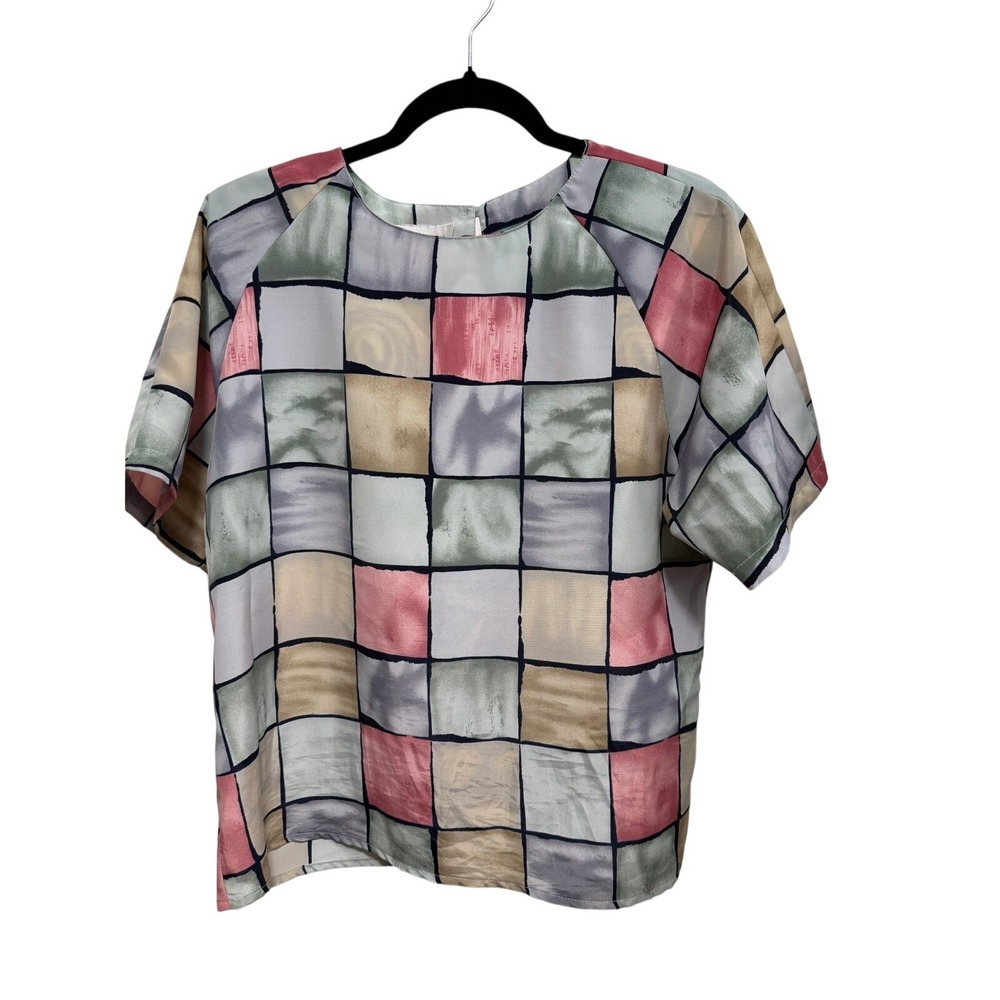 Vintage Impressions of California Geometric Grid Blouse Medium 80s 90s